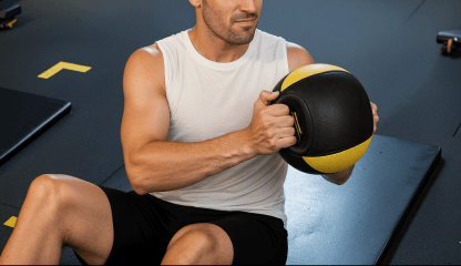 Aluno com medicine ball no treino de Smart Cross